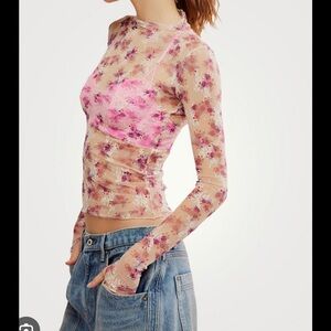 Free People Pink Floral Sheer Blouse